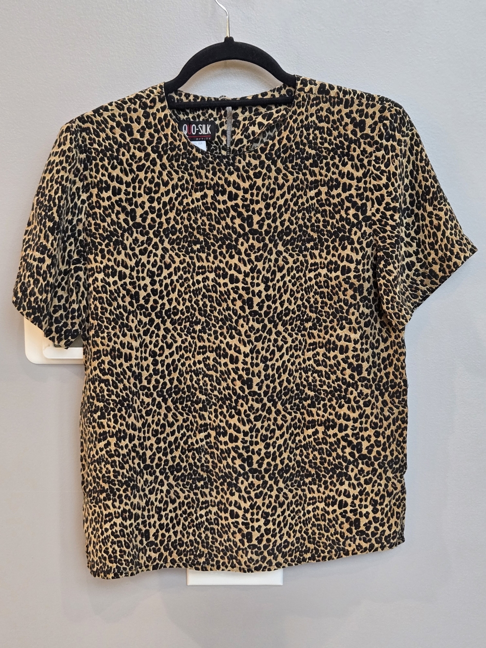 Vintage Quo-Silk 100% Silk Star Print Short Sleeve Blouse Cream Small Retro